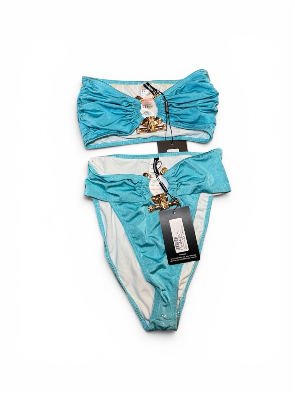 PrettyLittleThing Turquoise Bandeau Bikini Set with Gold Hardware